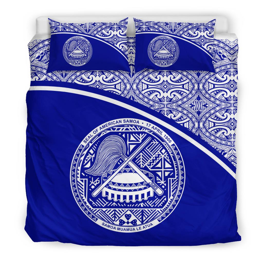 American Samoa Duvet Cover Set - Blue Curve Style Blue - Polynesian Pride