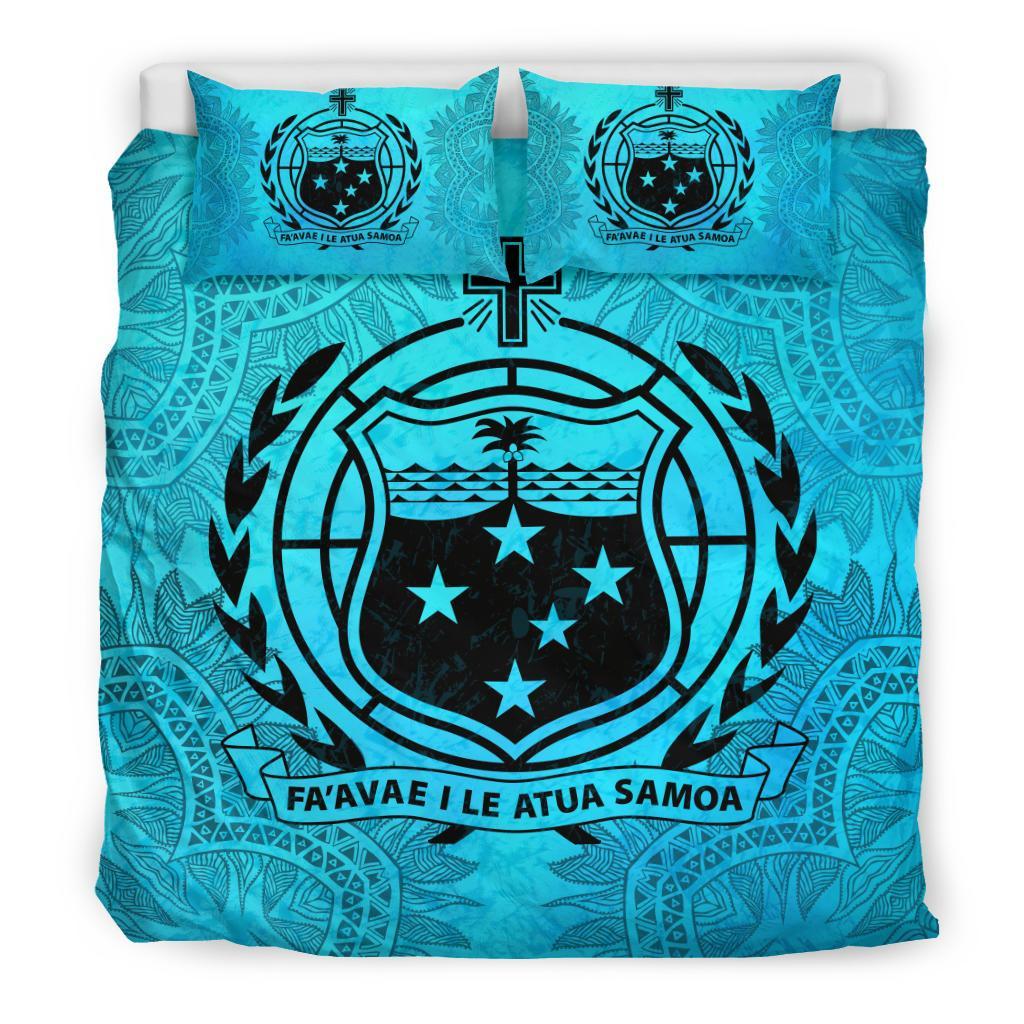 Samoa Duvet Cover Set - Samoa Coat Of Arms Turquoise A0 Art - Polynesian Pride