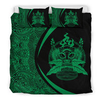 Hawaiian Tiki Polynesian Bedding Set Circle Style Green - Polynesian Pride
