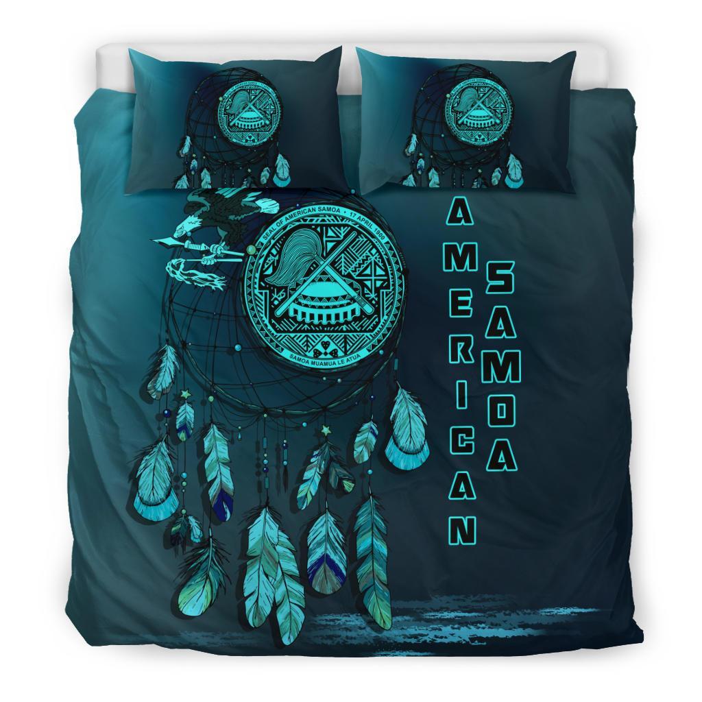 American Samoa Duvet Cover Set - AmericanSamoa Seal Dreamcatcher Blue A02 Blue - Polynesian Pride