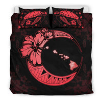 Hawaiian Map Hibiscus Turtle Polynesian Moon Bedding Set Red - Polynesian Pride