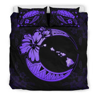Hawaiian Map Hibiscus Turtle Polynesian Moon Bedding Set Violet - Polynesian Pride