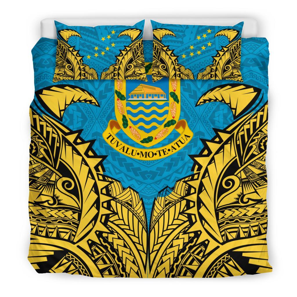 Tuvalu Duvet Cover Set - Tuvalu Coat Of Arms Premium Blue - Polynesian Pride