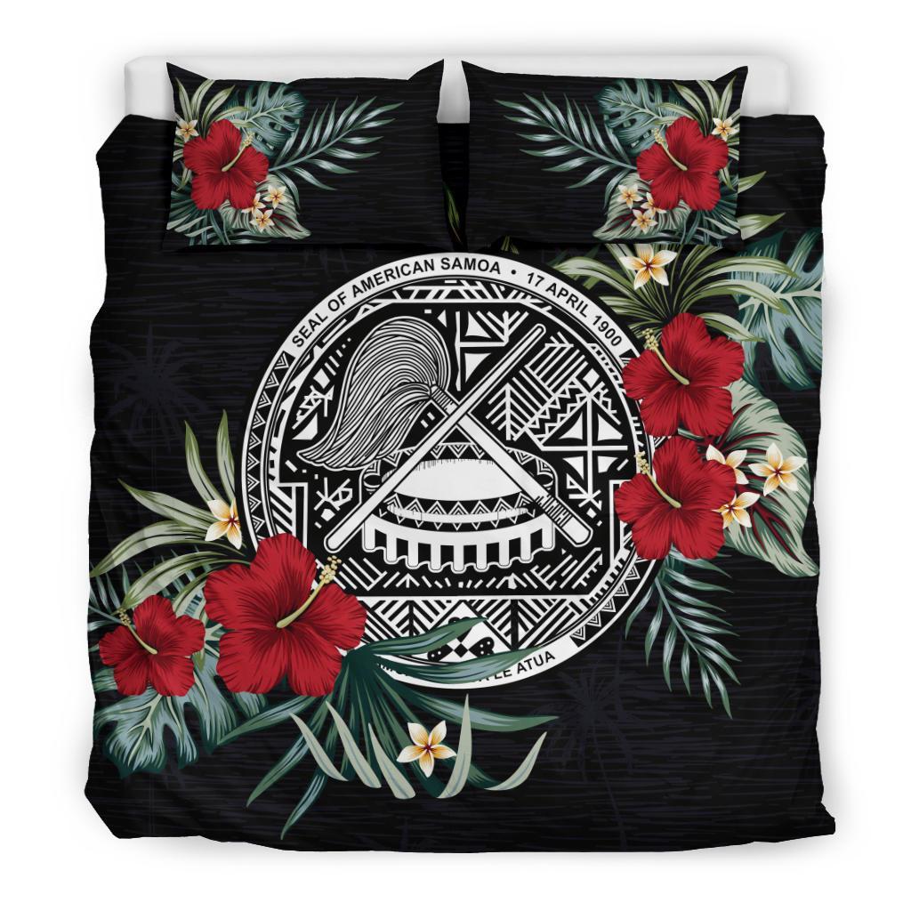 American Samoa Duvet Cover Set - American Samoa Coat Of Arms Hibiscus Black - Polynesian Pride