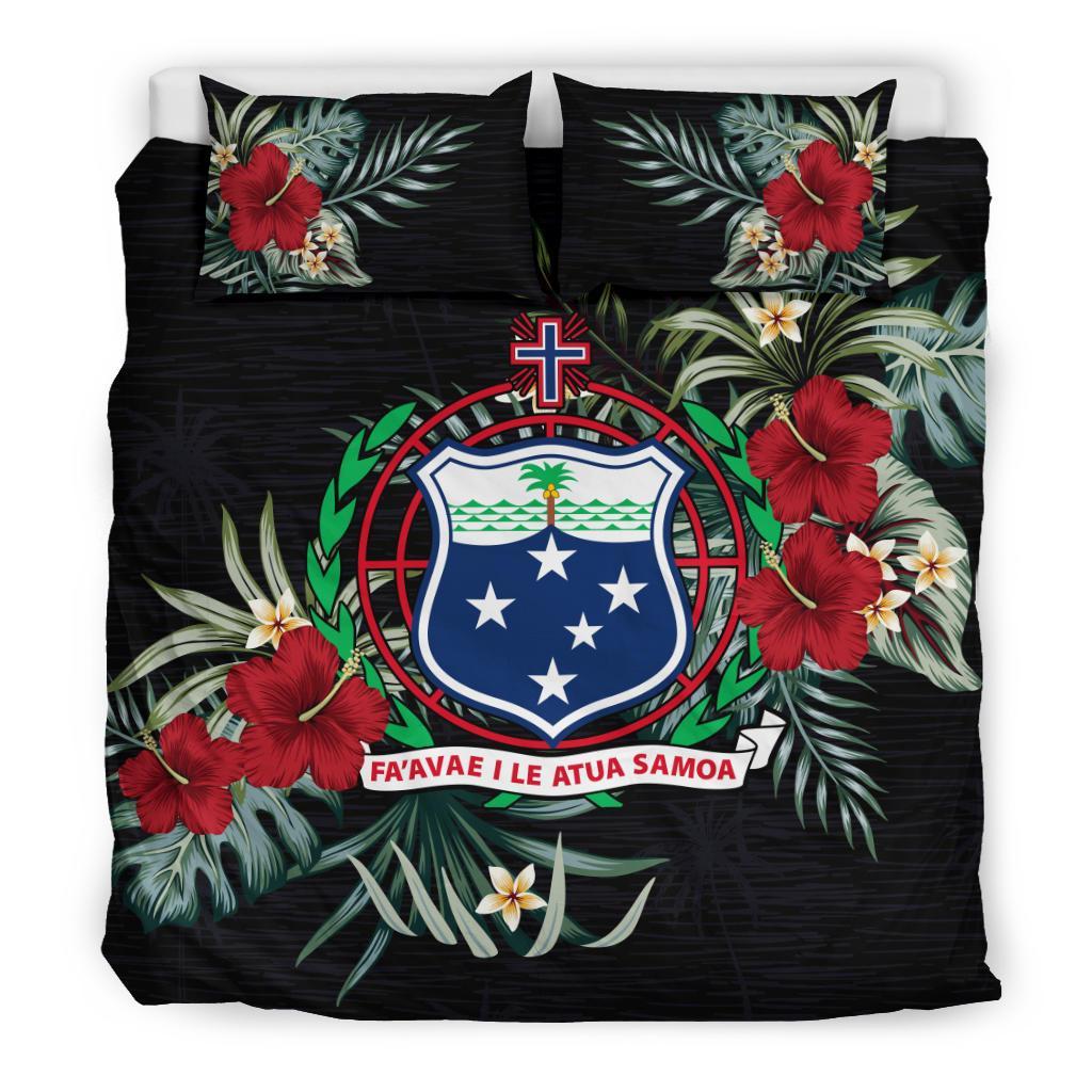 Samoa Duvet Cover Set - Samoa Coat Of Arms Hibiscus Black - Polynesian Pride