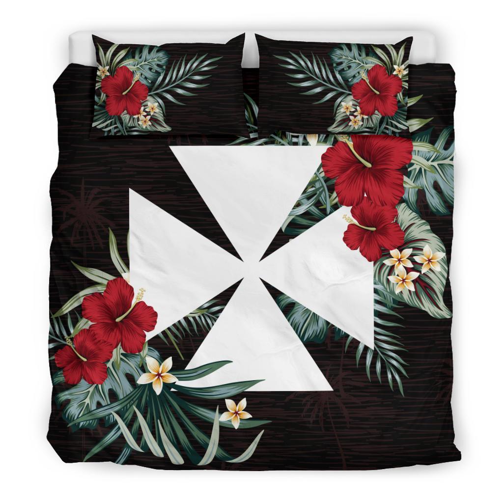 Wallis And Futuna Duvet Cover Set - Wallis And Futuna Coat Of Arms Hibiscus Black - Polynesian Pride