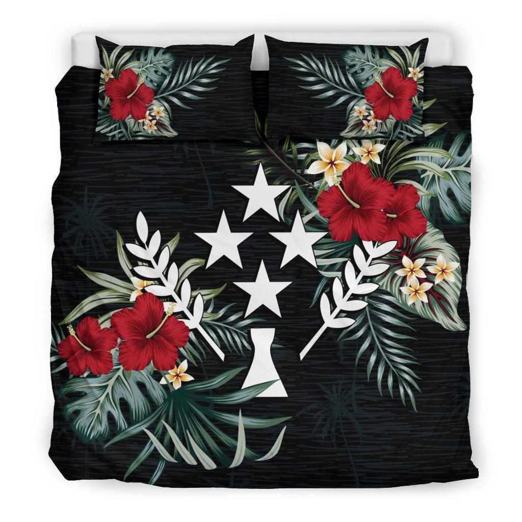 Kosrae Duvet Cover Set - Kosrae Coat Of Arms Hibiscus Black - Polynesian Pride