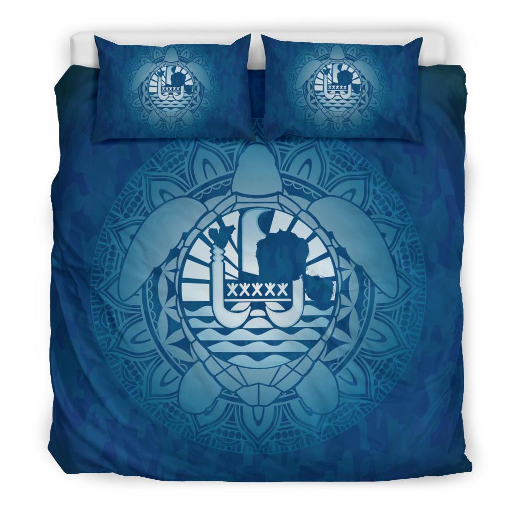 Tahiti Duvet Cover Set - Tahiti Flag Turtle Blue - Polynesian Pride