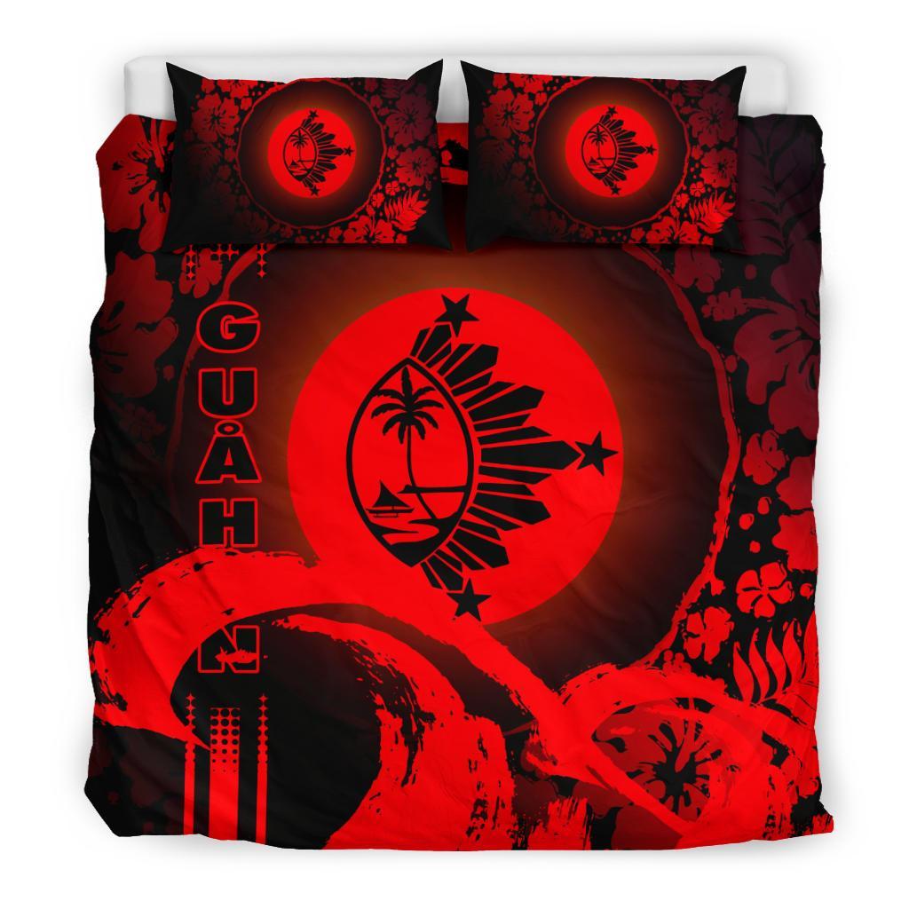 Guam Duvet Cover Set - Hibiscus And Wave Red Red - Polynesian Pride