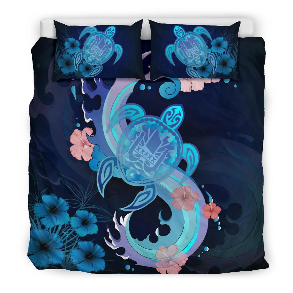 Tahiti Duvet Cover Set - Blue Turtle Hibiscus Blue - Polynesian Pride