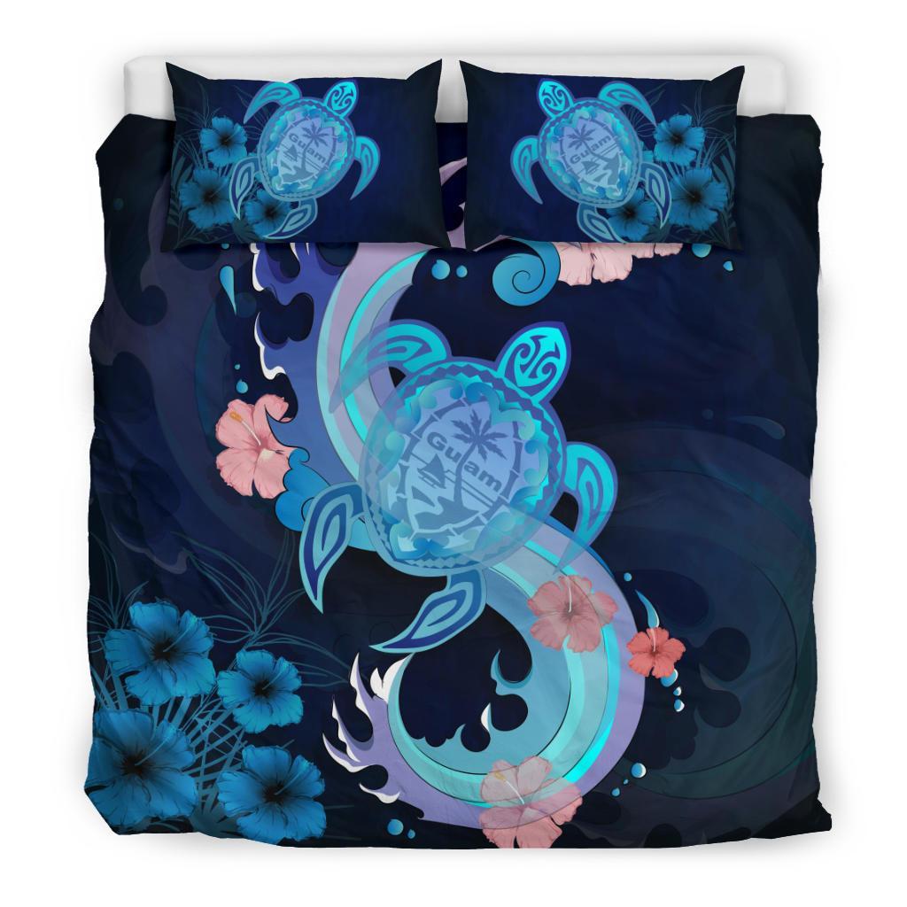 Guam Duvet Cover Set - Blue Turtle Hibiscus Blue - Polynesian Pride