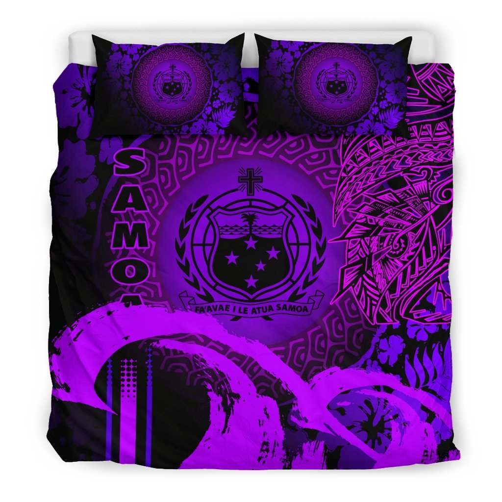 Samoa Duvet Cover Set - Hibiscus And Wave Purple Purple - Polynesian Pride