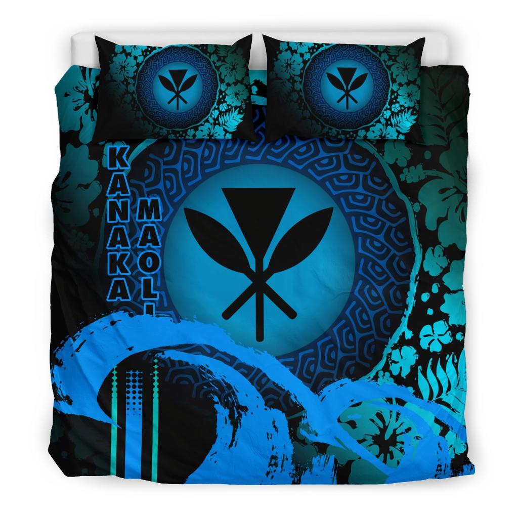 Kanaka Maoli Duvet Cover Set - Hibiscus And Wave Special Navy Blue - Polynesian Pride