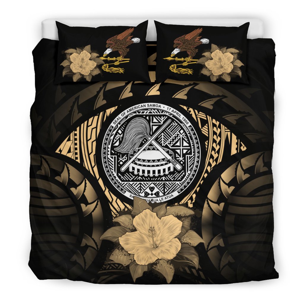 American Samoa Duvet Cover Set - American Samoa Seal & Gold Hibiscus Gold - Polynesian Pride