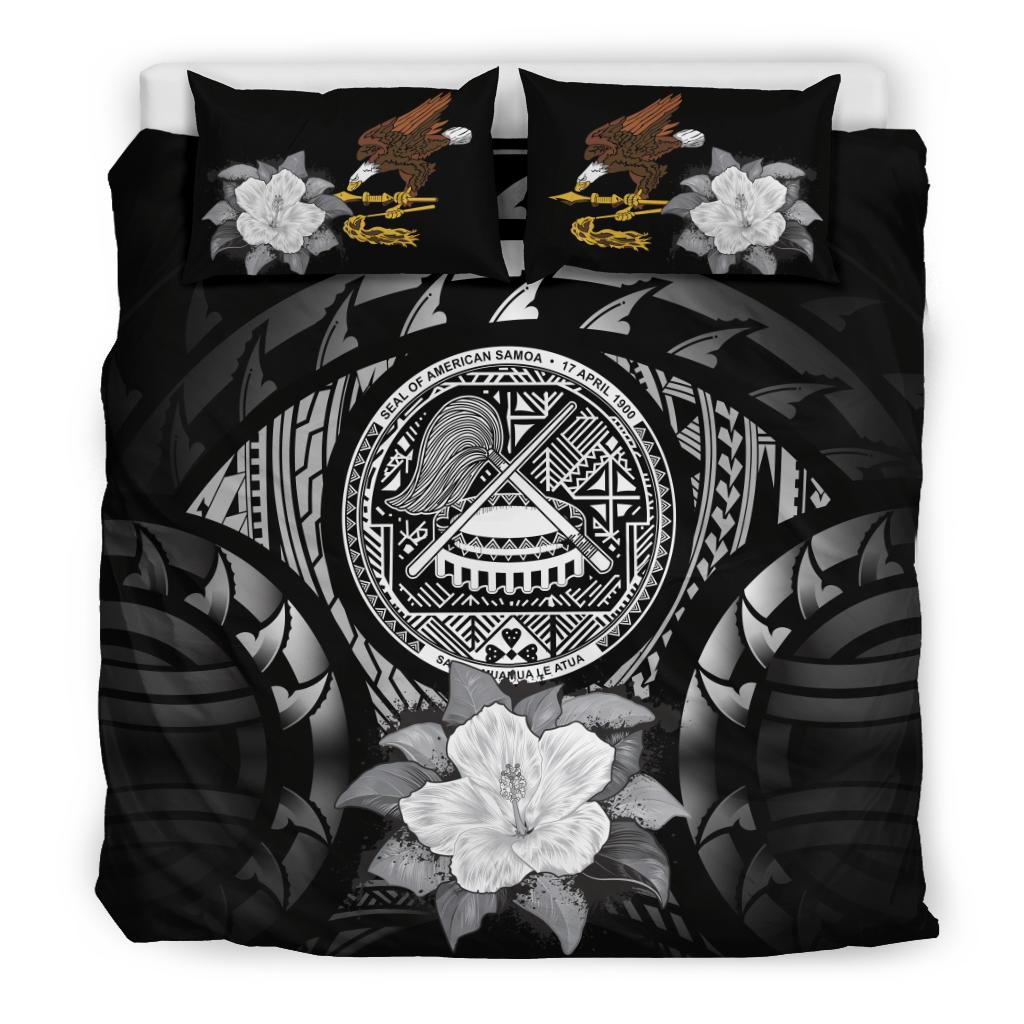 American Samoa Duvet Cover Set - American Samoa Seal & Gray Hibiscus Gray - Polynesian Pride