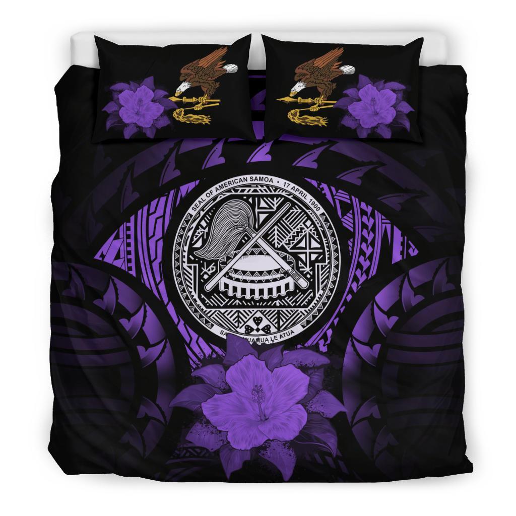 American Samoa Duvet Cover Set - American Samoa Seal & Purple Hibiscus Purple - Polynesian Pride