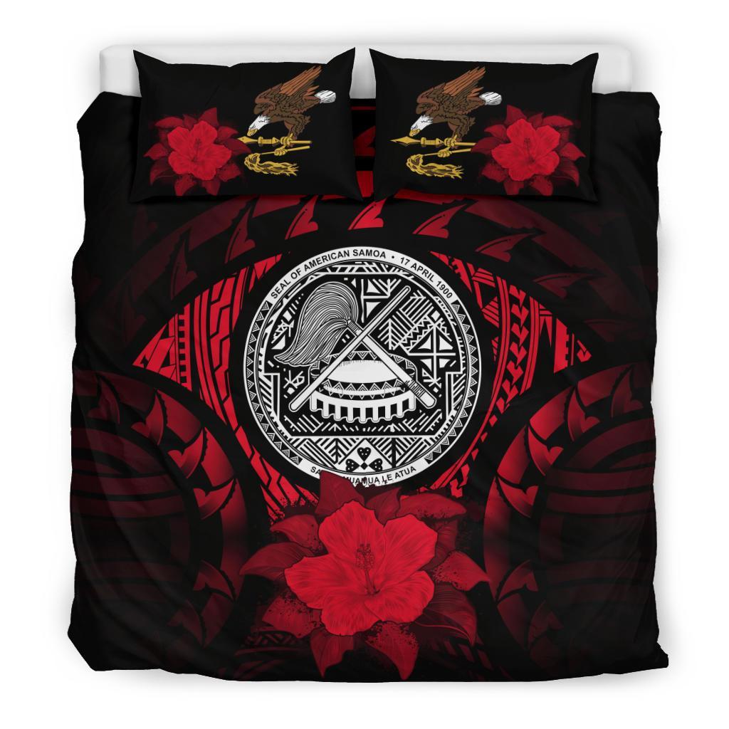 American Samoa Duvet Cover Set - American Samoa Seal & Red Hibiscus Red - Polynesian Pride