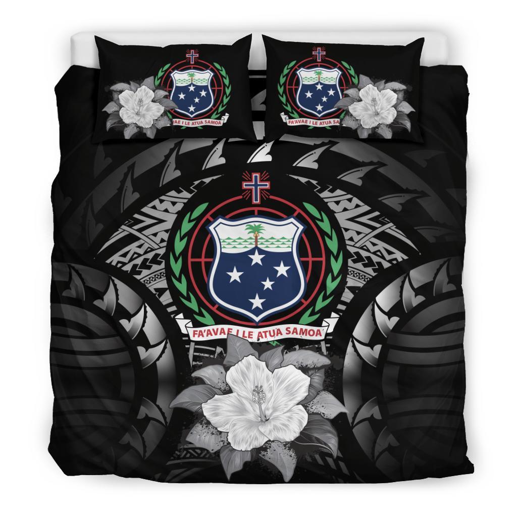 Samoa Duvet Cover Set - Samoa Coat Of Arms & Gray Hibiscus Gray - Polynesian Pride