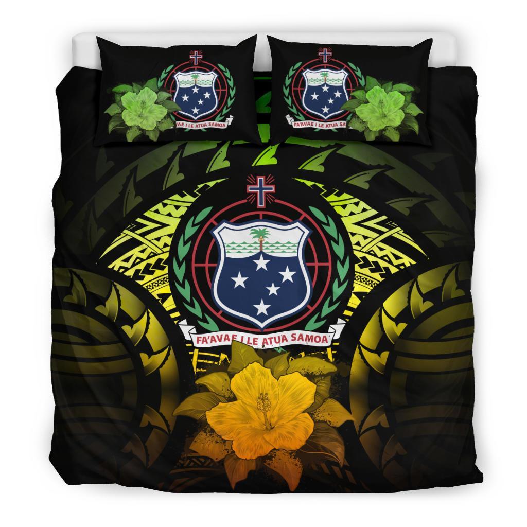 Samoa Duvet Cover Set - Samoa Coat Of Arms & Reggae Hibiscus Art - Polynesian Pride