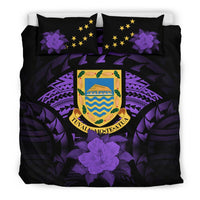 Tuvalu Duvet Cover Set - Tuvalu Coat Of Arms & Purple Hibiscus Purple - Polynesian Pride