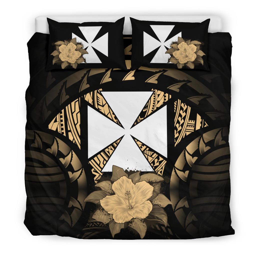 Wallis And Futuna Duvet Cover Set - Wallis And Futuna Coat Of Arms & Gold Hibiscus Gold - Polynesian Pride