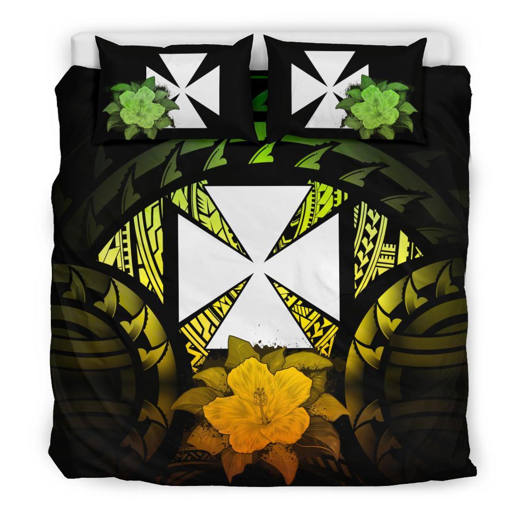 Wallis And Futuna Duvet Cover Set - Wallis And Futuna Coat Of Arms & Reggae Hibiscus Art - Polynesian Pride