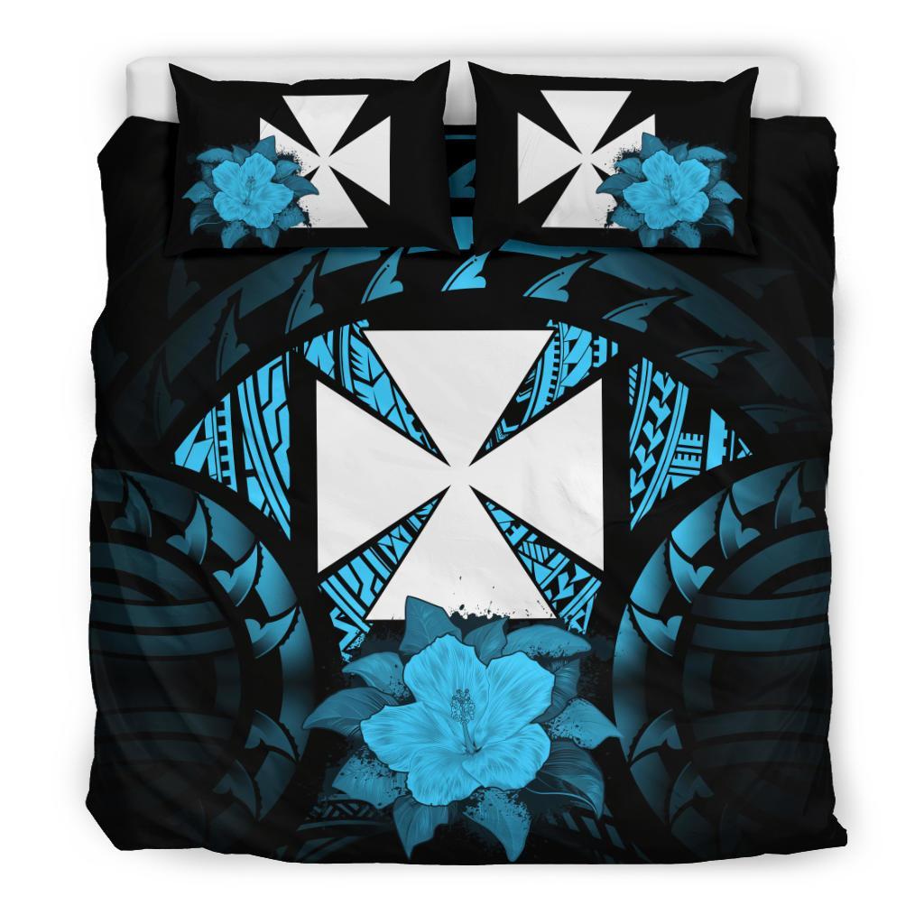 Wallis And Futuna Duvet Cover Set - Wallis And Futuna Coat Of Arms & Turquoise Hibiscus Art - Polynesian Pride