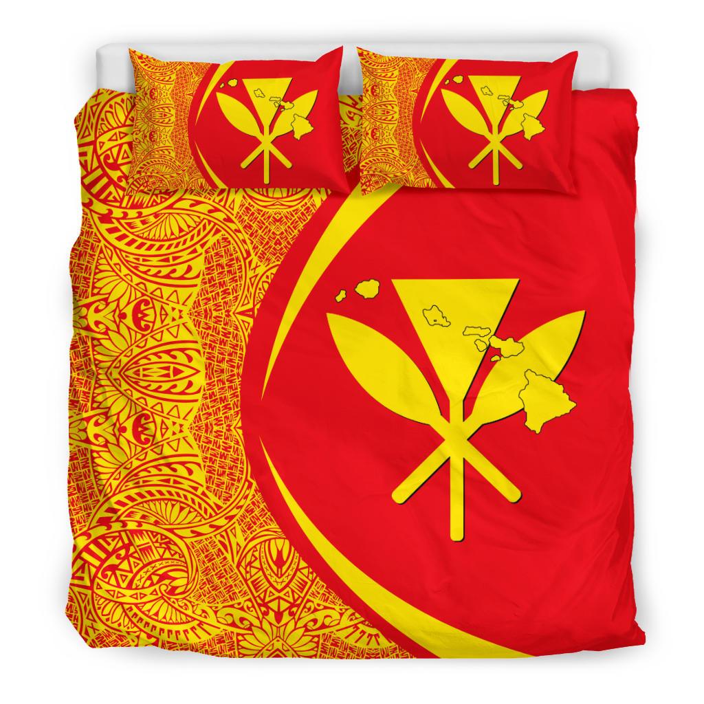 Hawaiian Map Kanaka Maoli Polynesian Bedding Set - Circle Style Red And Yellow - Polynesian Pride