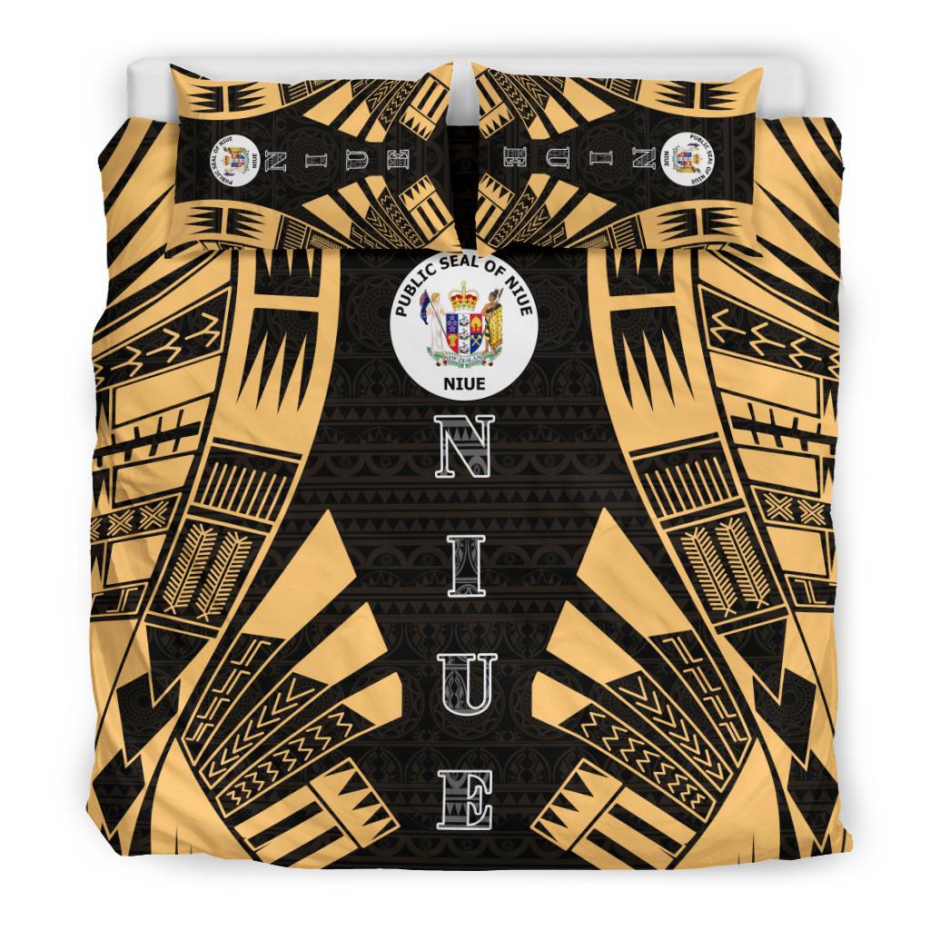 Niue Duvet Cover Set - Polynesian Tattoo Gold - Polynesian Pride