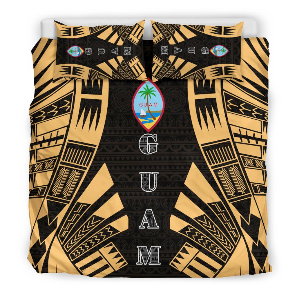 Guam Duvet Cover Set - Polynesian Tattoo Gold - Polynesian Pride