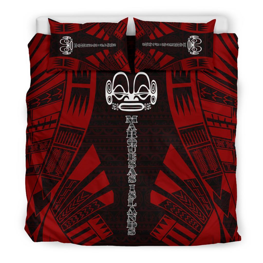 Marquesas Islands Duvet Cover Set - Polynesian Tattoo Red - Polynesian Pride