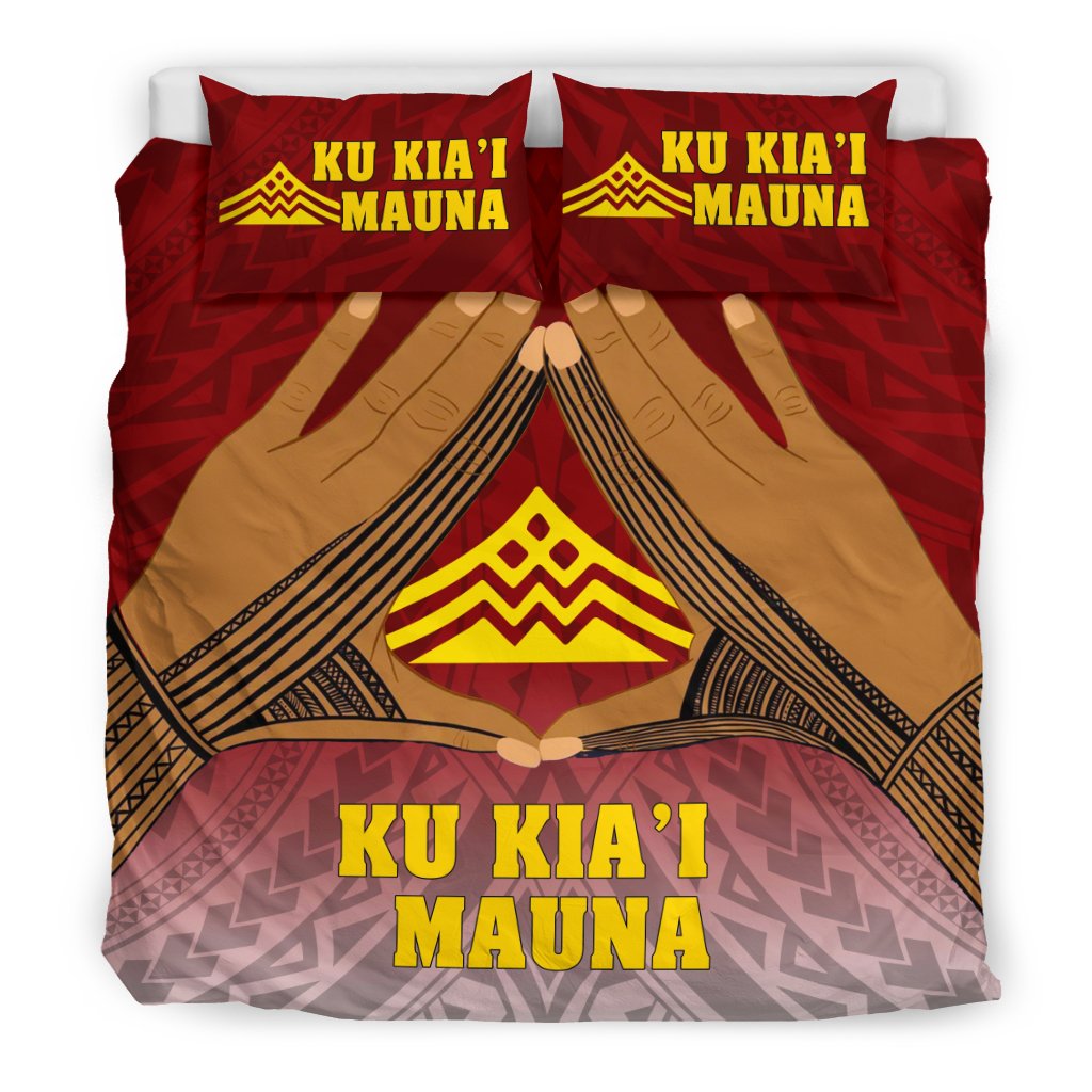 Polynesian Bedding Set - Hawaii Mauna Kea Duvet Cover Hand Sign Symbol Red - Polynesian Pride