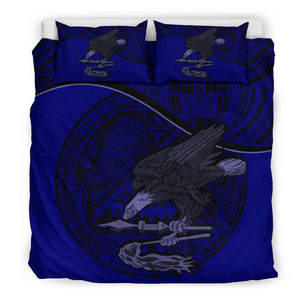 American Samoa Duvet Cover Set - American Samoa Seal & Flag Dark Blue Blue - Polynesian Pride