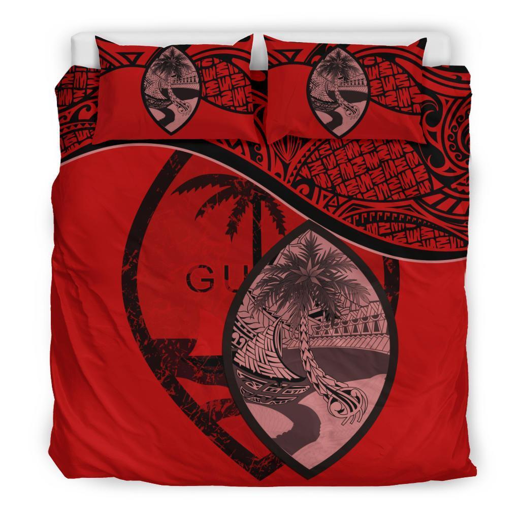 Guam Duvet Cover Set - Guam Flag & Coat Of Arms Red Red - Polynesian Pride