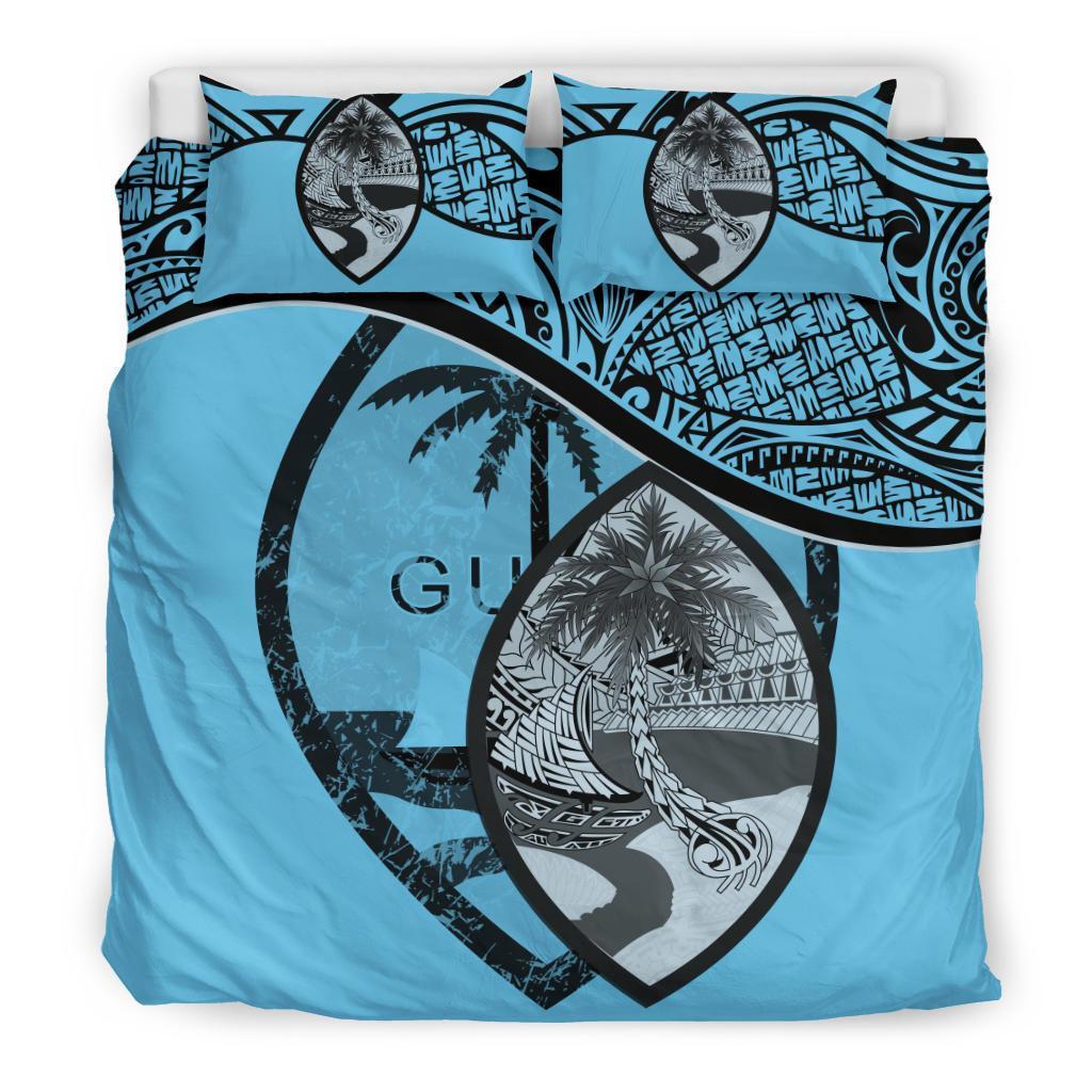 Guam Duvet Cover Set - Guam Flag & Coat Of Arms Blue 3 Pieces Bedding Set Blue - Polynesian Pride