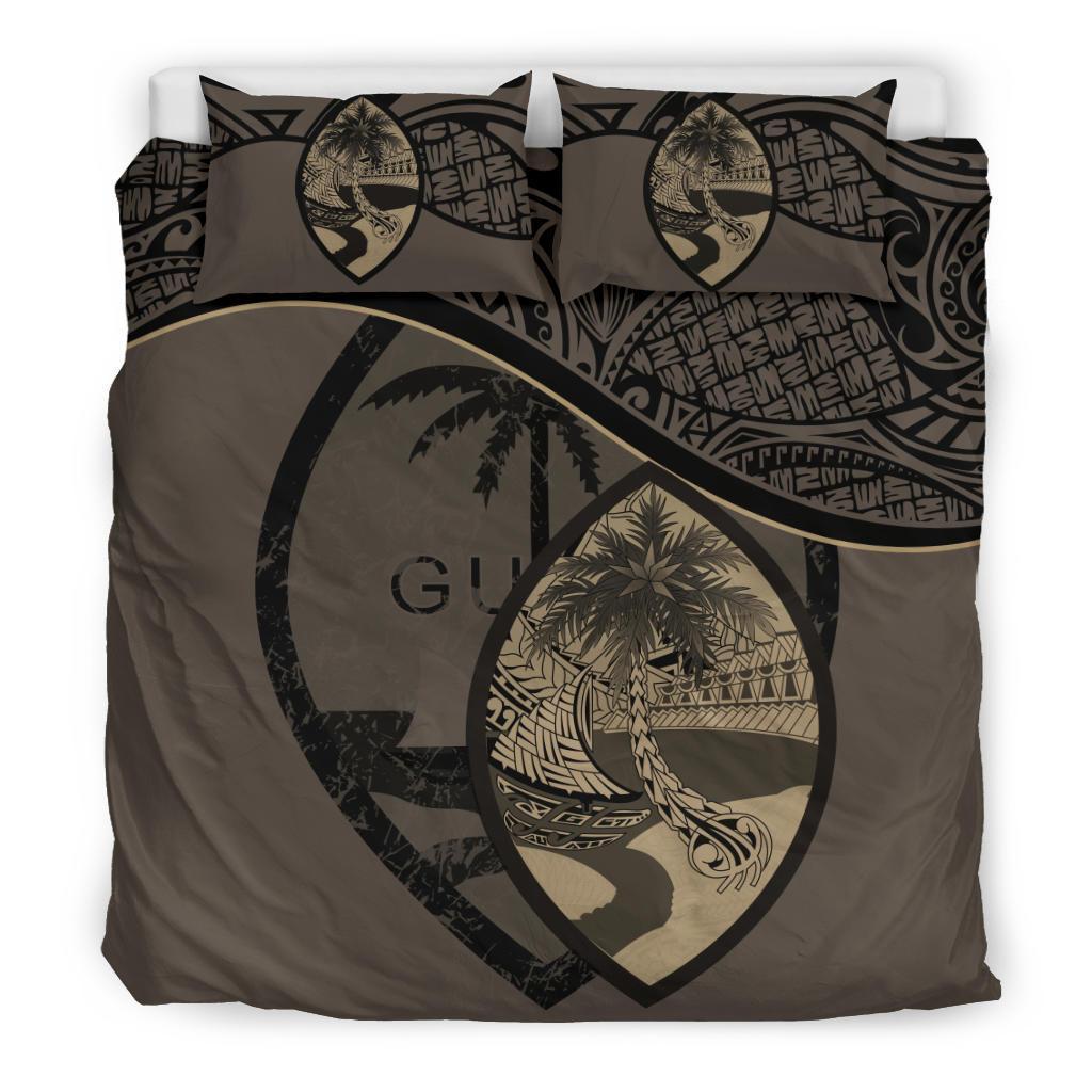 Guam Duvet Cover Set - Guam Flag & Coat Of Arms Brown Brown - Polynesian Pride