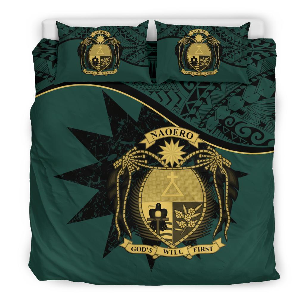 Nauru Duvet Cover Set - Nauru Bedding Flag & Coat Of Arms Dark Green Green - Polynesian Pride