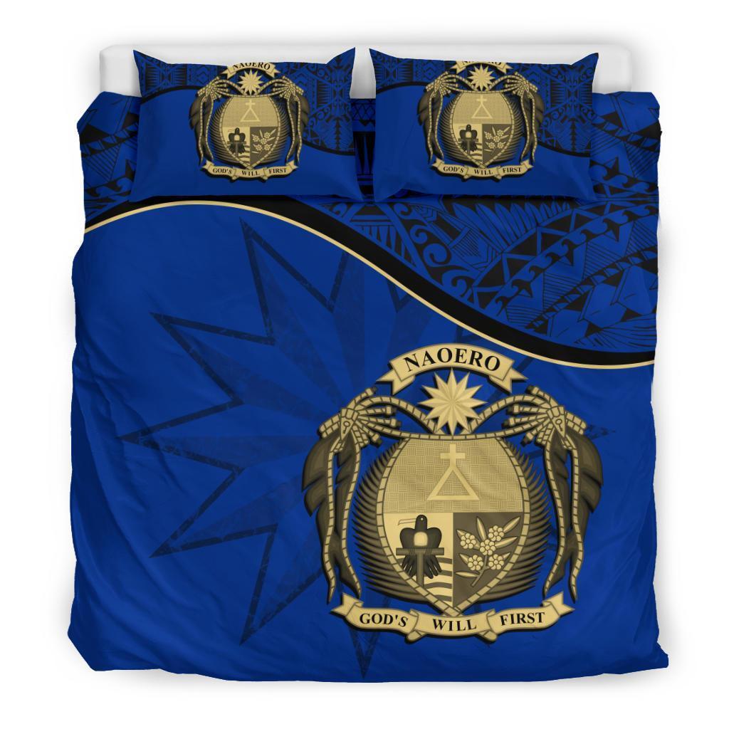 Nauru Duvet Cover Set - Nauru Bedding Flag & Coat Of Arms Dark Blue Blue - Polynesian Pride