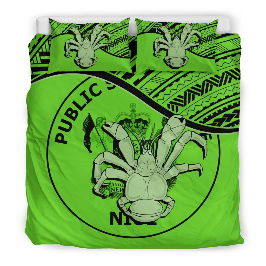 Niue Duvet Cover Set - Niue Coat Of Arms & Coconut Crab Green Green - Polynesian Pride