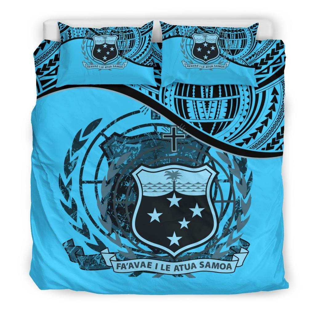 Samoa Duvet Cover Set - Special Grunge Samoa Flag Coat Of Arms Blue Blue - Polynesian Pride