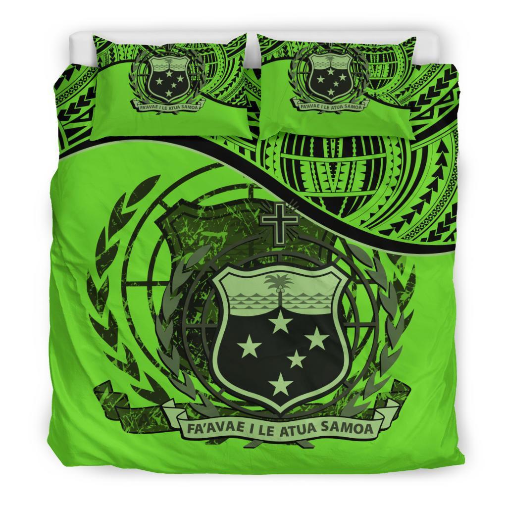 Samoa Duvet Cover Set - Special Grunge Samoa Flag Coat Of Arms Green Green - Polynesian Pride