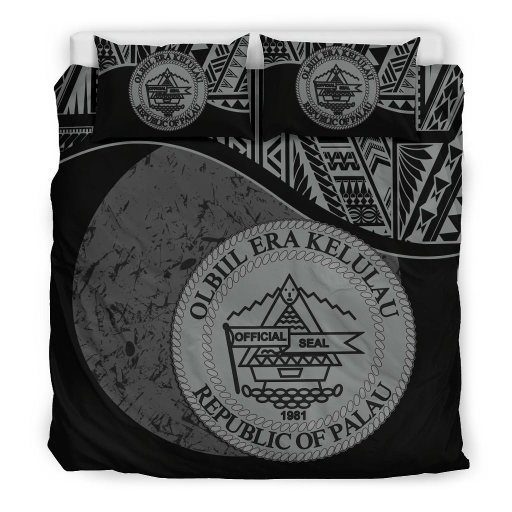 Palau Duvet Cover Set - Palau Coat Of Arms Blue Black - Polynesian Pride