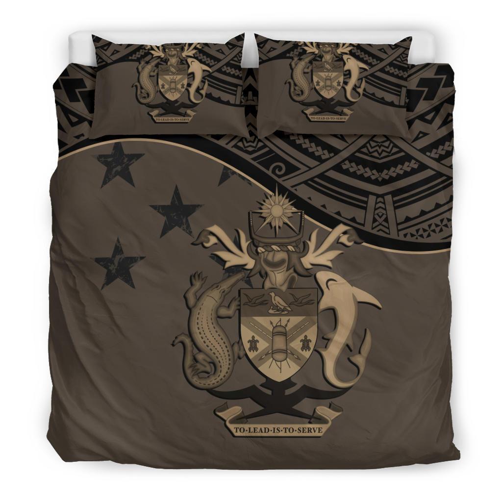 Solomon Island Duvet Cover Set - Flag & Coat Of Arms Brown Brown - Polynesian Pride
