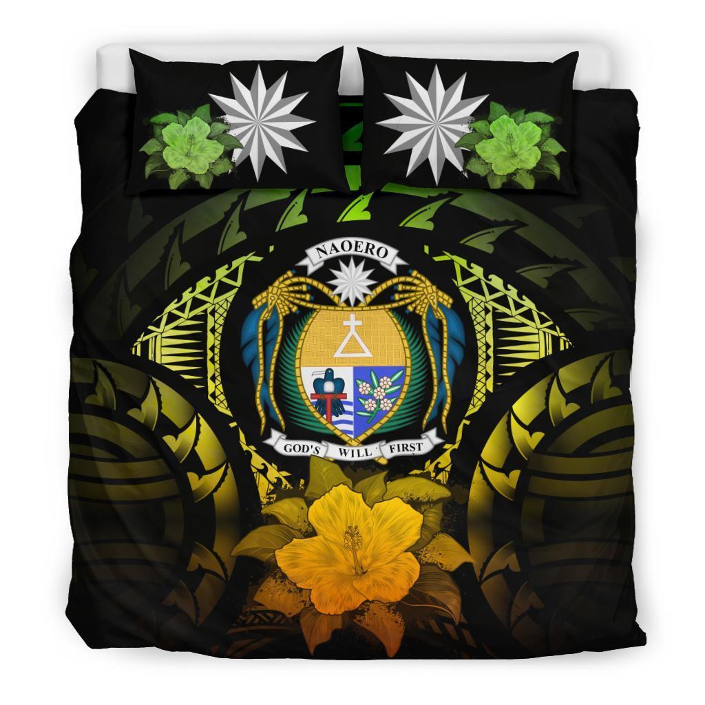 Nauru Duvet Cover Set - Nauru Coat Of Arms & Reggae Hibiscus Art - Polynesian Pride