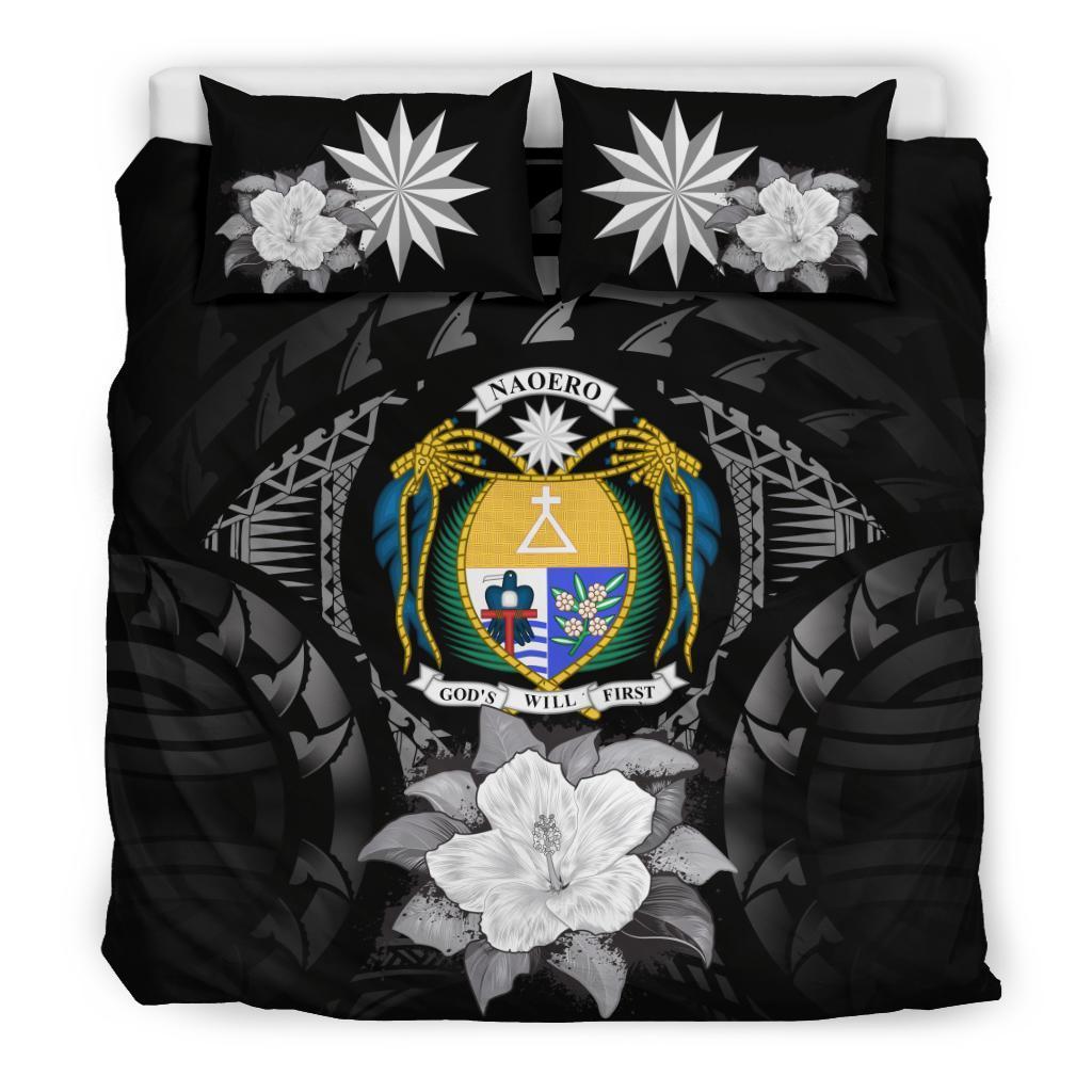 Nauru Duvet Cover Set - Nauru Coat Of Arms & Gray Hibiscus Gray - Polynesian Pride