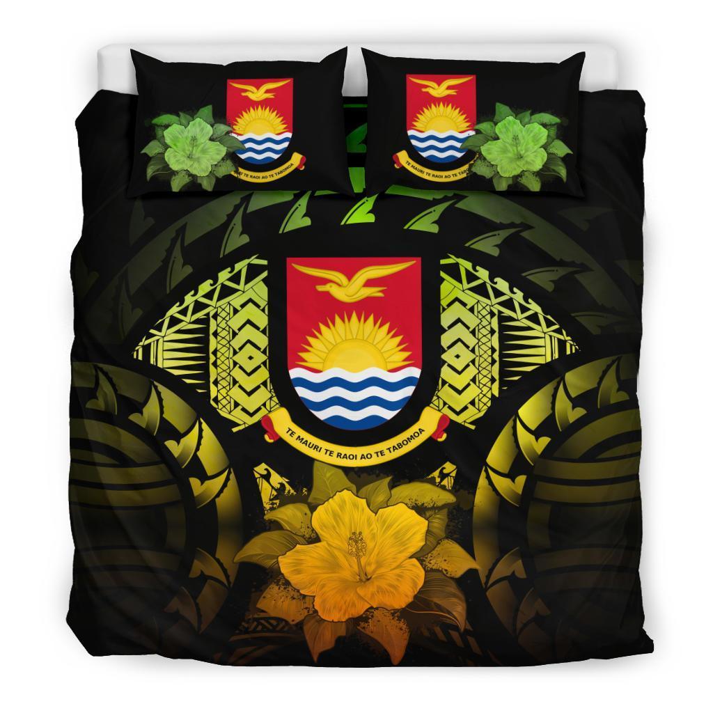 Kiribati Duvet Cover Set - Kiribati Coat Of Arms & Reggae Hibiscus Art - Polynesian Pride