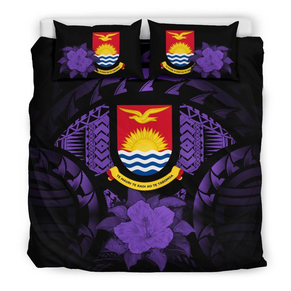 Kiribati Duvet Cover Set - Kiribati Coat Of Arms & Purple Hibiscus Purple - Polynesian Pride