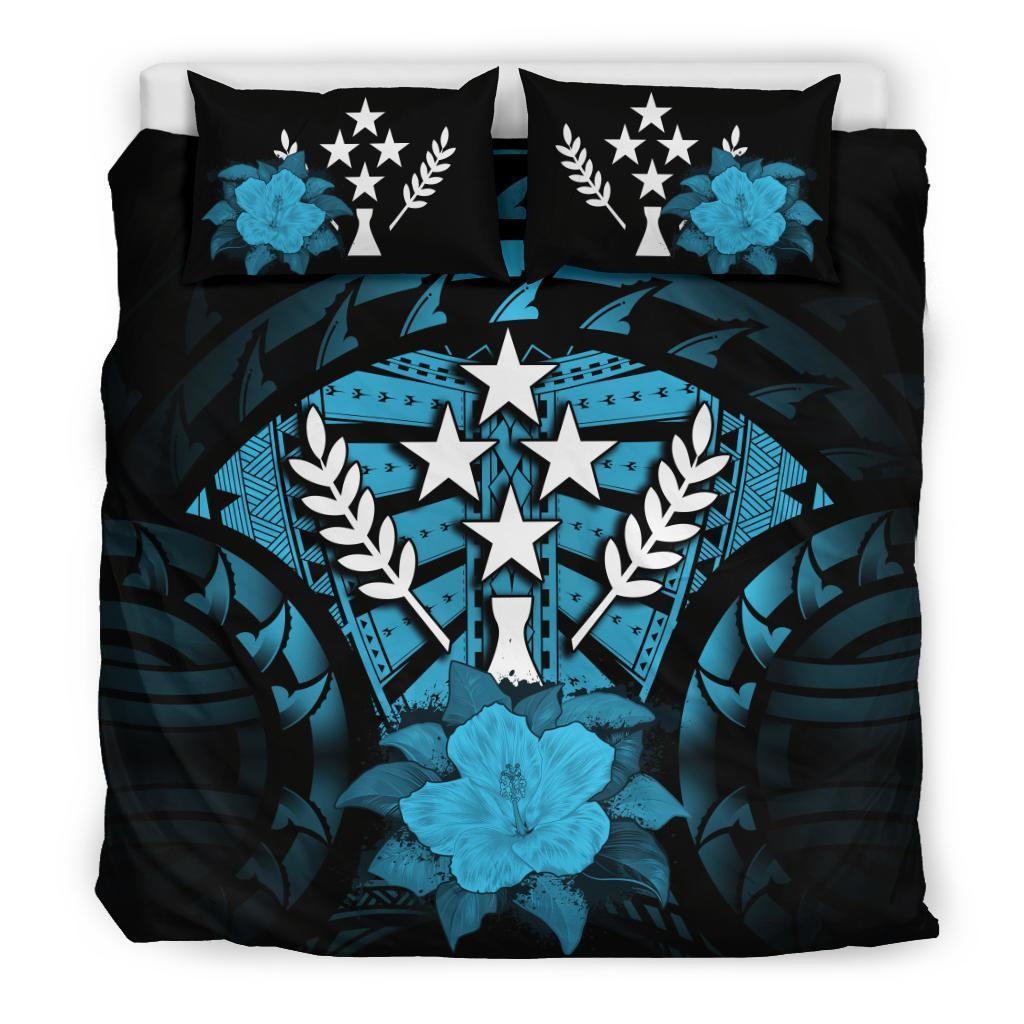 Kosrae Duvet Cover Set - Kosrae Flag & Blue Hibiscus Blue - Polynesian Pride