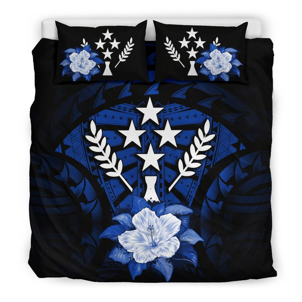 Kosrae Duvet Cover Set - Kosrae Flag & Dark Blue Hibiscus Blue - Polynesian Pride