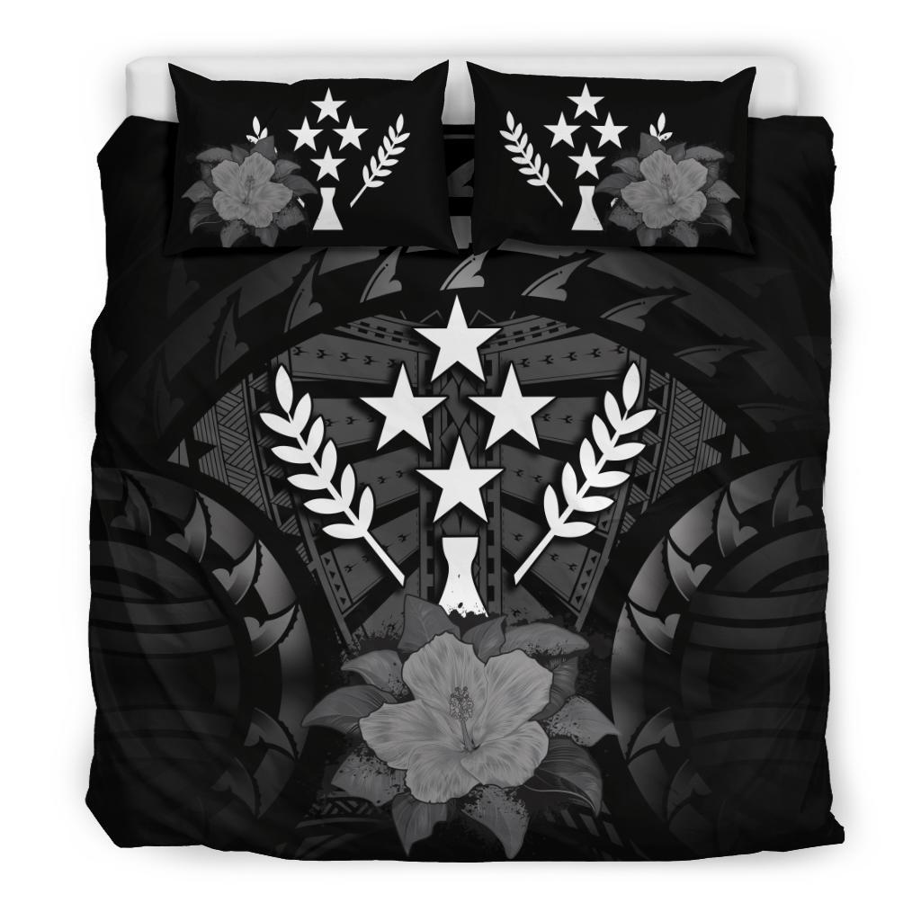 Kosrae Duvet Cover Set - Kosrae Flag & Gray Hibiscus Gray - Polynesian Pride